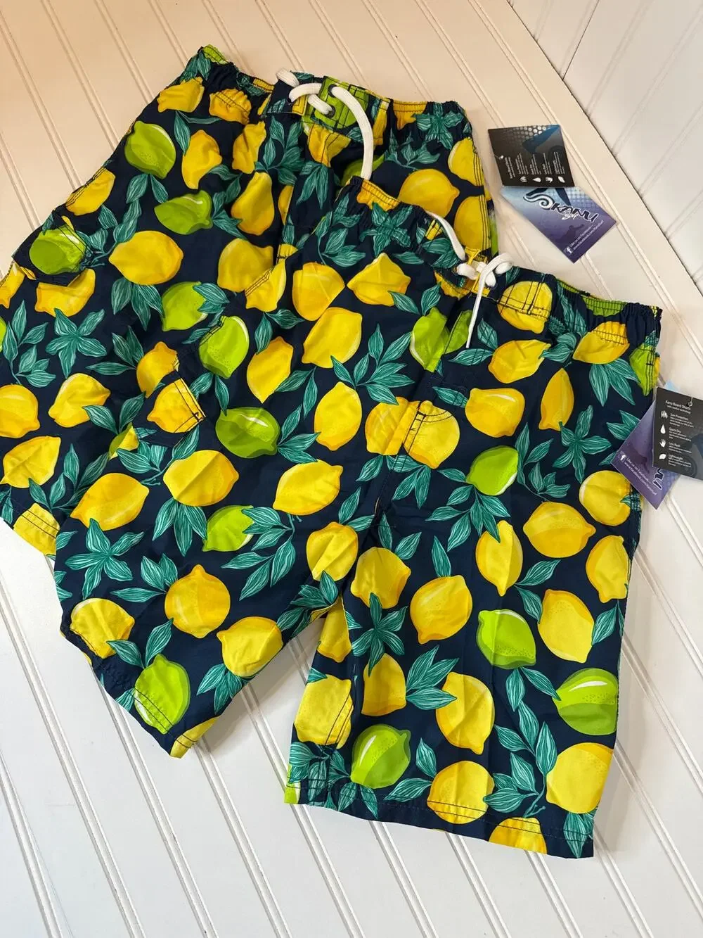 NWT Kanu LOT Of 2 Boys Swim Shorts - Lemons Quick Dry UPF 50+ BUNDLE Youth 14-16